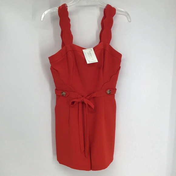 Adeline Rae Lenora Scallop Romper In Poppy Red NWT Summer Beachy Size XS - Picture 5 of 15